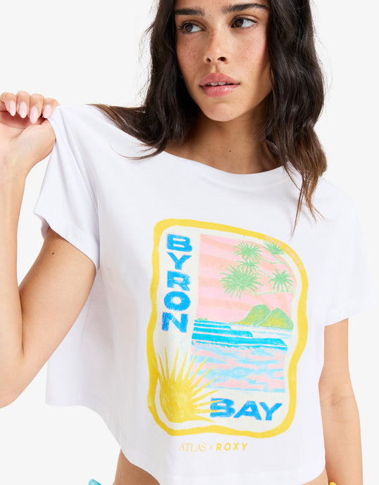 Roxy Women's Atlas Short Sleeves T-Shirt Bright White Byron Bay ERJZT05921-WBB3