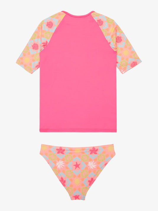 Roxy Kids' Check Rash Vest Bikini Set (2-7 Years) Plumeria Hippie Hour Diagonal ERLWR03357-XMGN