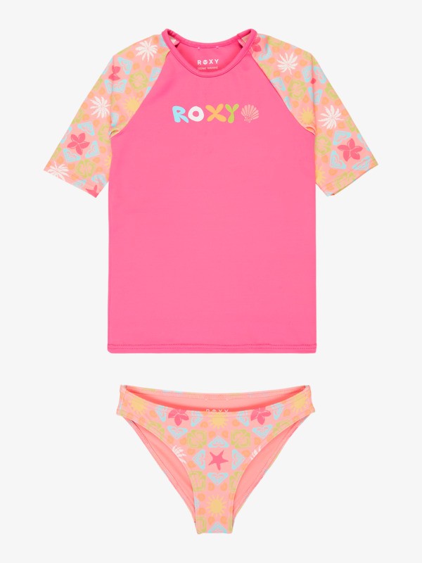 Load image into Gallery viewer, Roxy Kids' Check Rash Vest Bikini Set (2-7 Years) Plumeria Hippie Hour Diagonal ERLWR03357-XMGN
