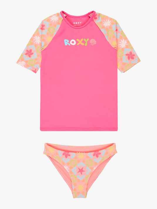 Roxy Kids' Check Rash Vest Bikini Set (2-7 Years) Plumeria Hippie Hour Diagonal ERLWR03357-XMGN