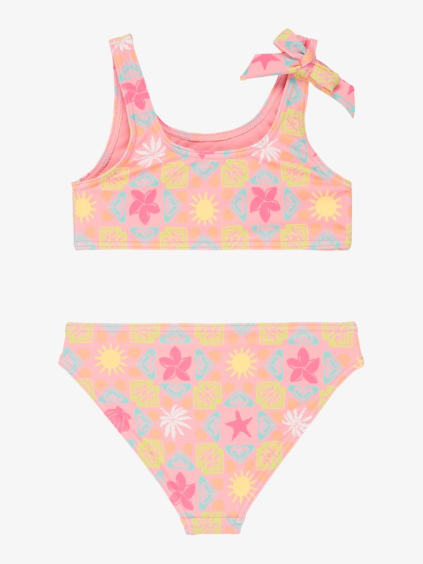 Load image into Gallery viewer, Roxy Kids' Check Set Girls 2-7 Pink Two Piece Bralette Bikini Set Plumeria Hippie Hour Diagonal ERLX203226-XMGN
