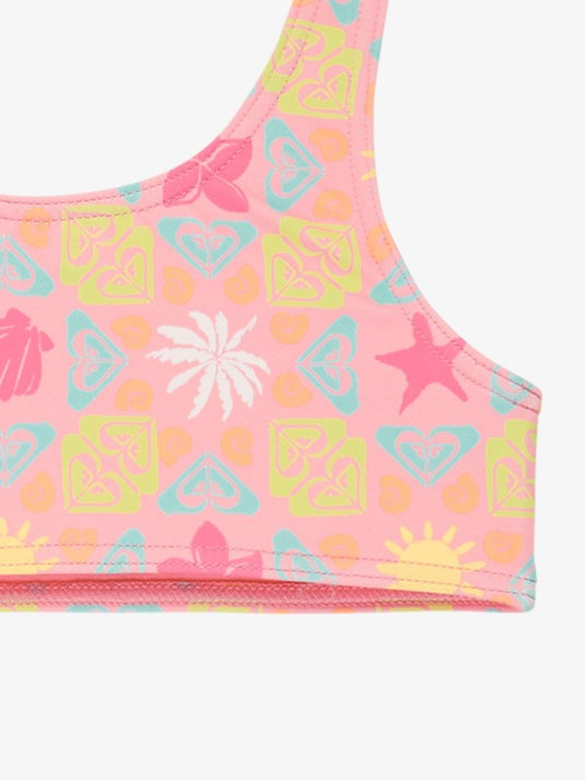 Roxy Kids' Check Set Girls 2-7 Pink Two Piece Bralette Bikini Set Plumeria Hippie Hour Diagonal ERLX203226-XMGN