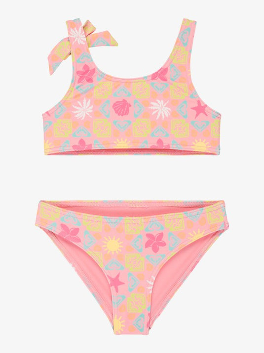 Roxy Kids' Check Set Girls 2-7 Pink Two Piece Bralette Bikini Set Plumeria Hippie Hour Diagonal ERLX203226-XMGN