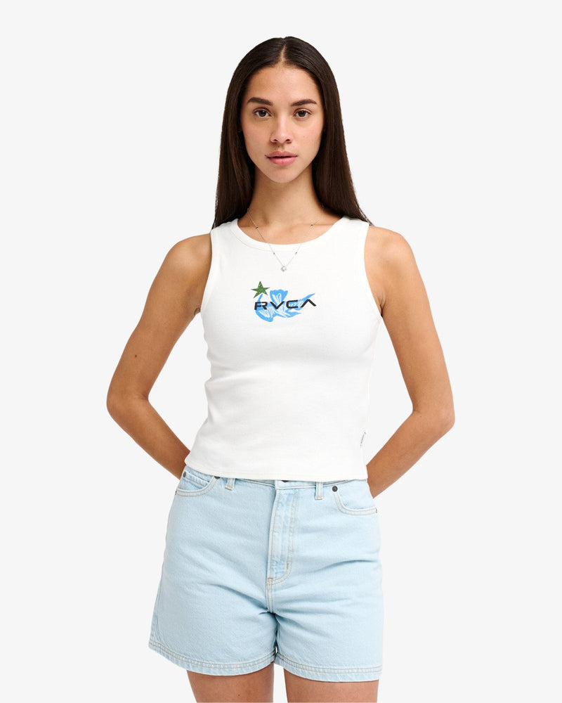 Load image into Gallery viewer, RVCA Women's Antonia Figueiredo Bird Logo Tank Top Cloud Dancer EVJKT03001-WBP0
