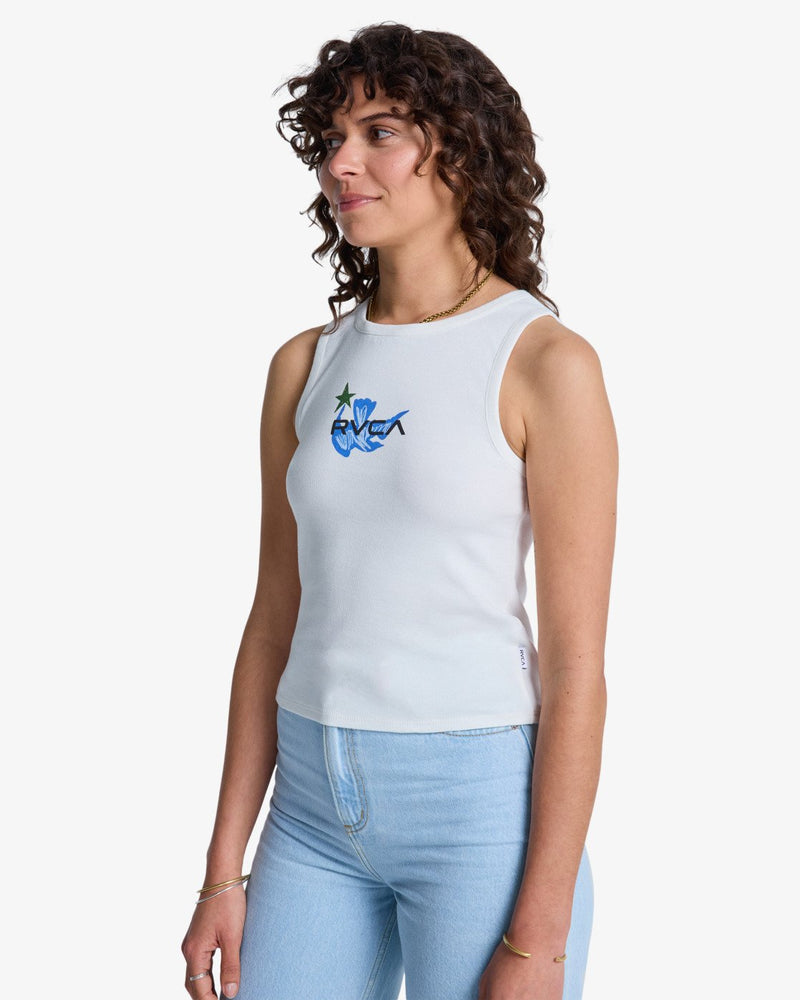 Load image into Gallery viewer, RVCA Women's Antonia Figueiredo Bird Logo Tank Top Cloud Dancer EVJKT03001-WBP0
