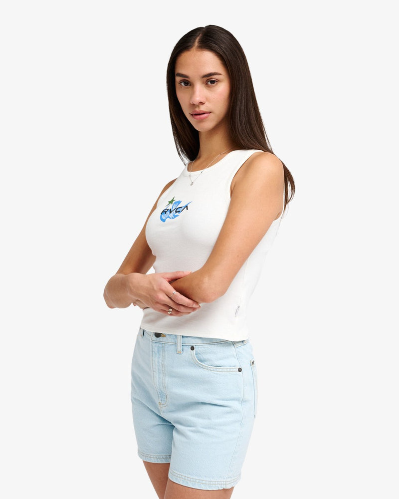 Load image into Gallery viewer, RVCA Women's Antonia Figueiredo Bird Logo Tank Top Cloud Dancer EVJKT03001-WBP0
