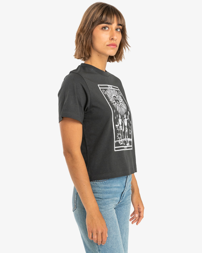 Load image into Gallery viewer, Rvca Women&#39;s Tarrot Way T-Shirt Pirate Black EVJZT00147-PTK
