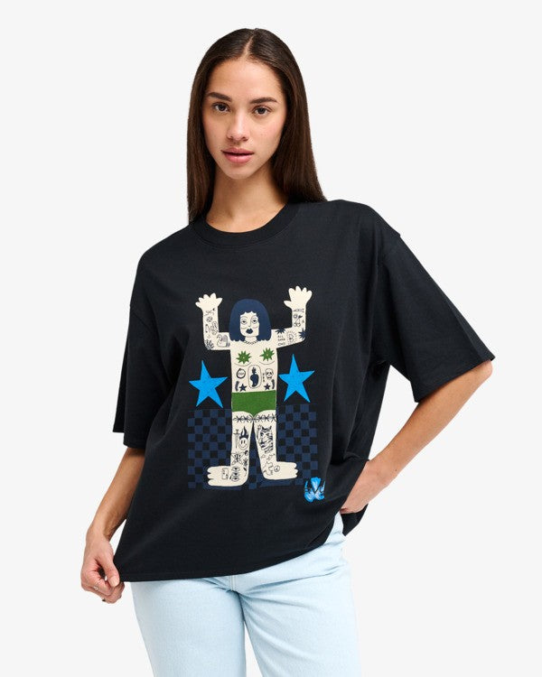 Load image into Gallery viewer, RVCA Women's Antonia Figueiredo Bohnomme Oversized T-Shirt Black EVJZT00169-KVC0
