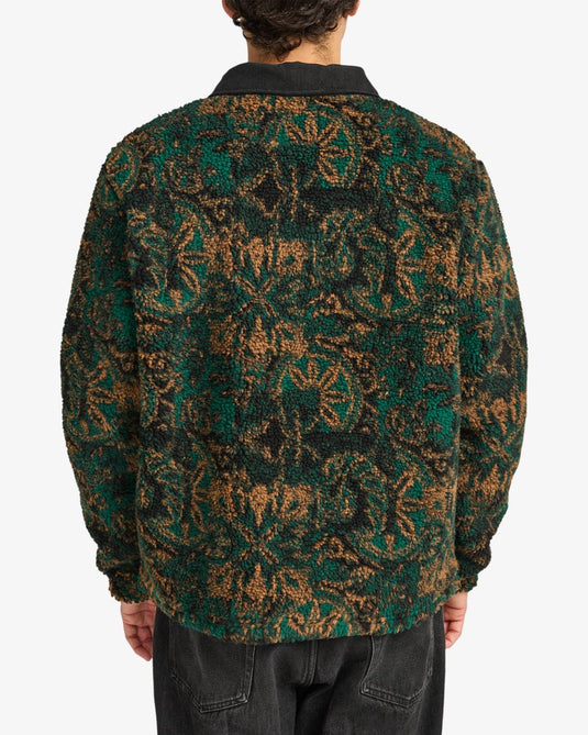 RVCA Men's Walker Sherpa Fleece Top Hunter Green Paisley EVYFT00107-GSV6