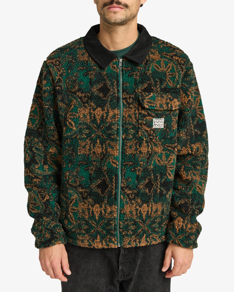 Load image into Gallery viewer, RVCA Men's Walker Sherpa Fleece Top Hunter Green Paisley EVYFT00107-GSV6
