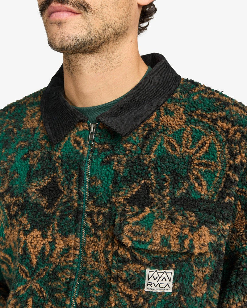 Load image into Gallery viewer, RVCA Men's Walker Sherpa Fleece Top Hunter Green Paisley EVYFT00107-GSV6
