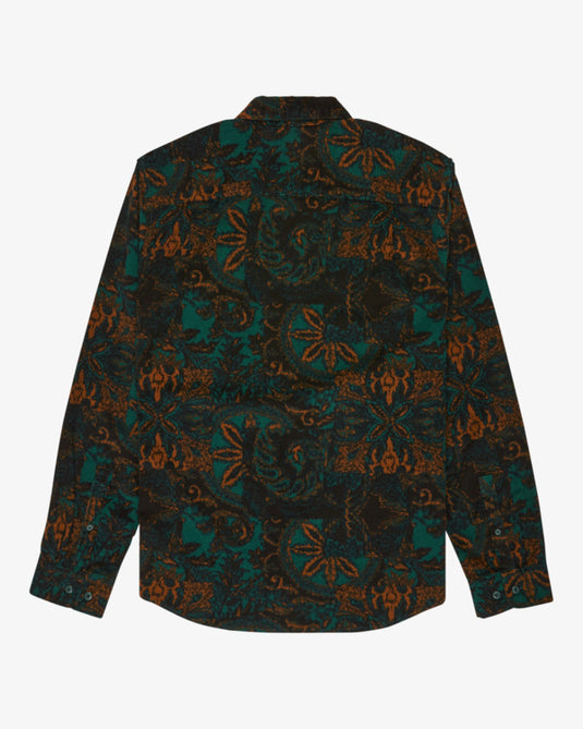 RVCA Men's Freeman Cord Print Li Long Sleeve Shirt Hunter Green Paisley EVYWT03000-GSV6