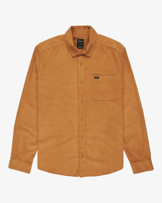 RVCA Men's Freeman Cord Long Sleeve Shirt Camel EVYWT03001-CAM