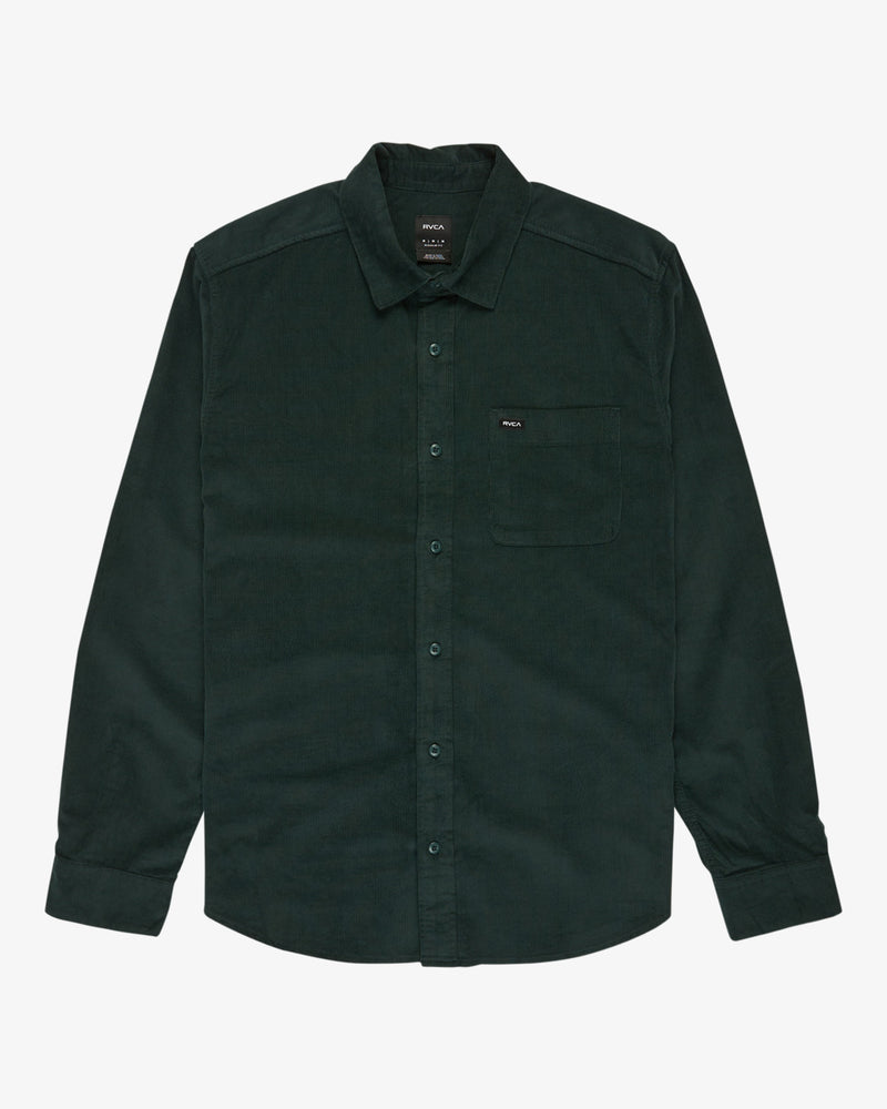 Load image into Gallery viewer, RVCA Men&#39;s Freeman Cord Long Sleeve Shirt Hunter Green EVYWT03001-DGN

