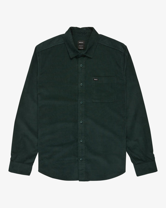 RVCA Men's Freeman Cord Long Sleeve Shirt Hunter Green EVYWT03001-DGN