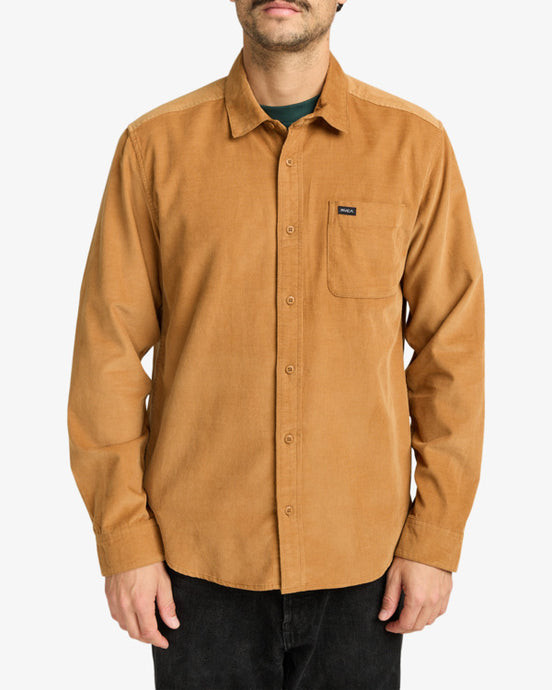 RVCA Men's Freeman Cord Long Sleeve Shirt Camel EVYWT03001-CAM