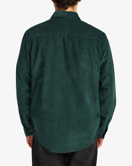 RVCA Men's Freeman Cord Long Sleeve Shirt Hunter Green EVYWT03001-DGN