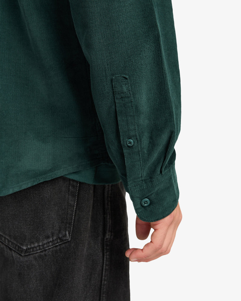 Load image into Gallery viewer, RVCA Men&#39;s Freeman Cord Long Sleeve Shirt Hunter Green EVYWT03001-DGN
