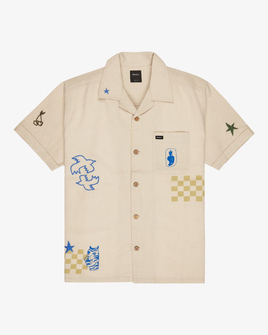 RVCA Men's Antonia Figueiredo Elements Short Sleeve Shirt Moonbeam EVYWT03002-SEZ0
