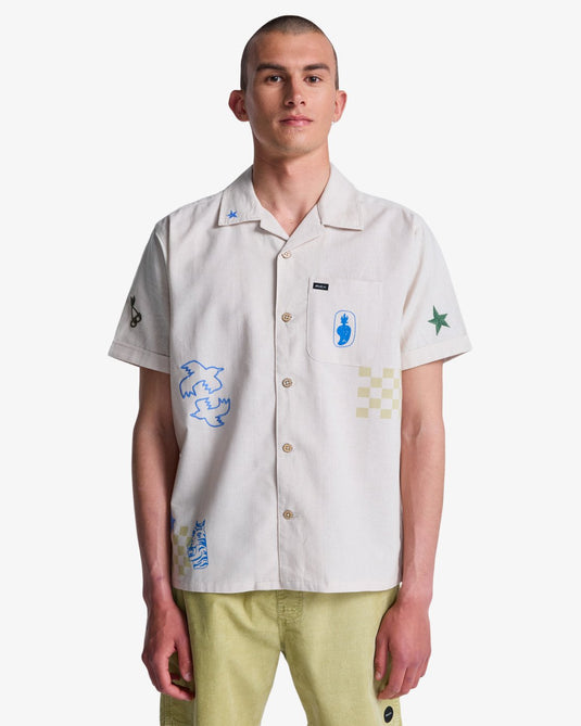 RVCA Men's Antonia Figueiredo Elements Short Sleeve Shirt Moonbeam EVYWT03002-SEZ0