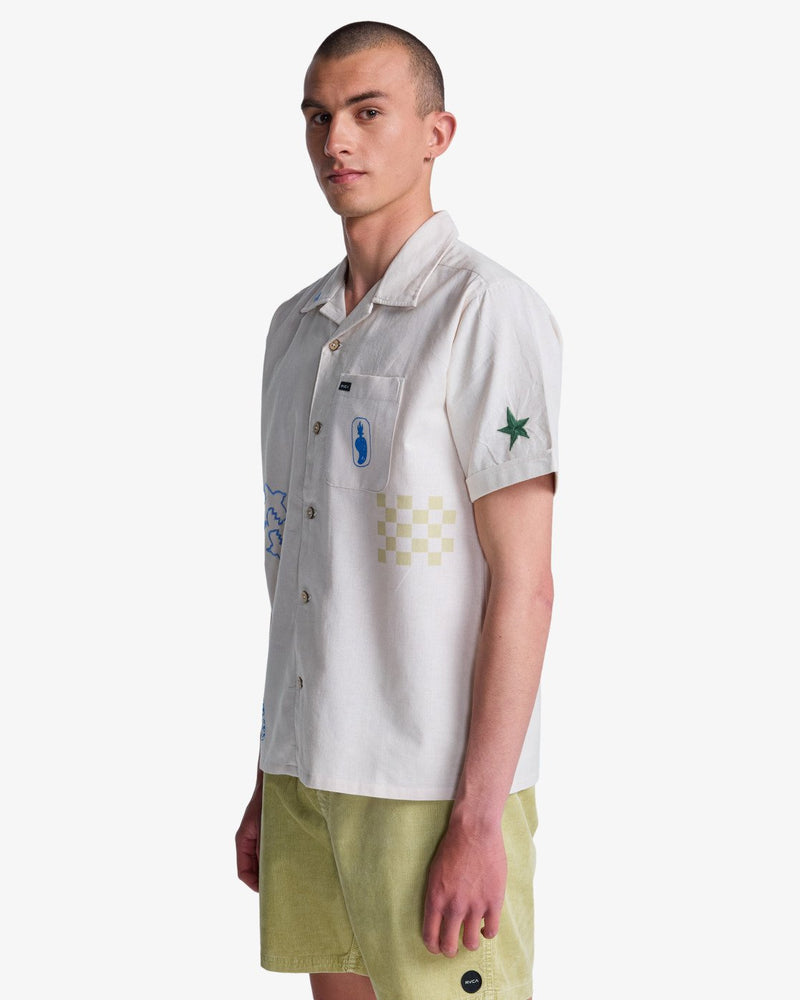 Load image into Gallery viewer, RVCA Men's Antonia Figueiredo Elements Short Sleeve Shirt Moonbeam EVYWT03002-SEZ0
