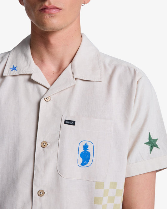 RVCA Men's Antonia Figueiredo Elements Short Sleeve Shirt Moonbeam EVYWT03002-SEZ0