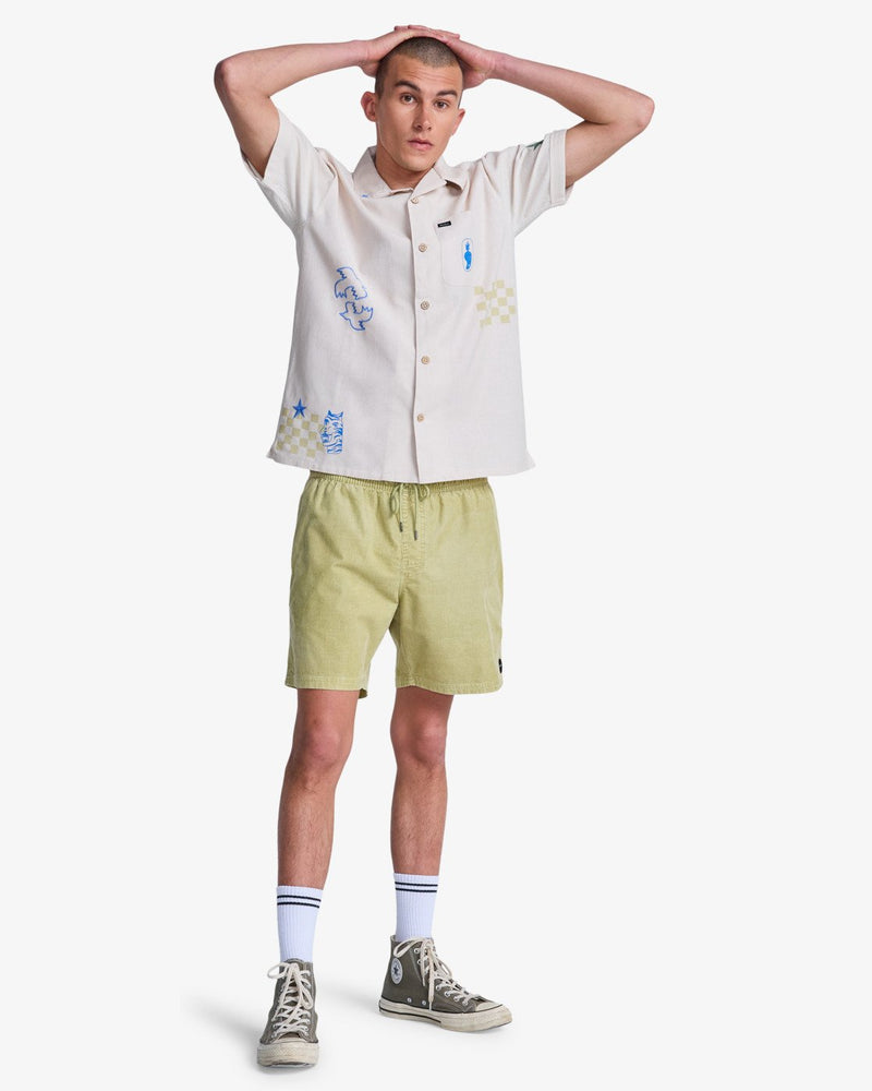Load image into Gallery viewer, RVCA Men's Antonia Figueiredo Elements Short Sleeve Shirt Moonbeam EVYWT03002-SEZ0
