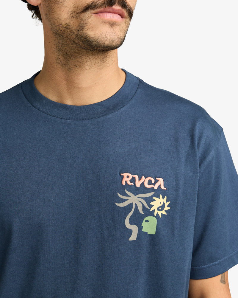 Load image into Gallery viewer, RVCA Men&#39;s Deep Think T-Shirt Moody Blue EVYZT00288-MDY
