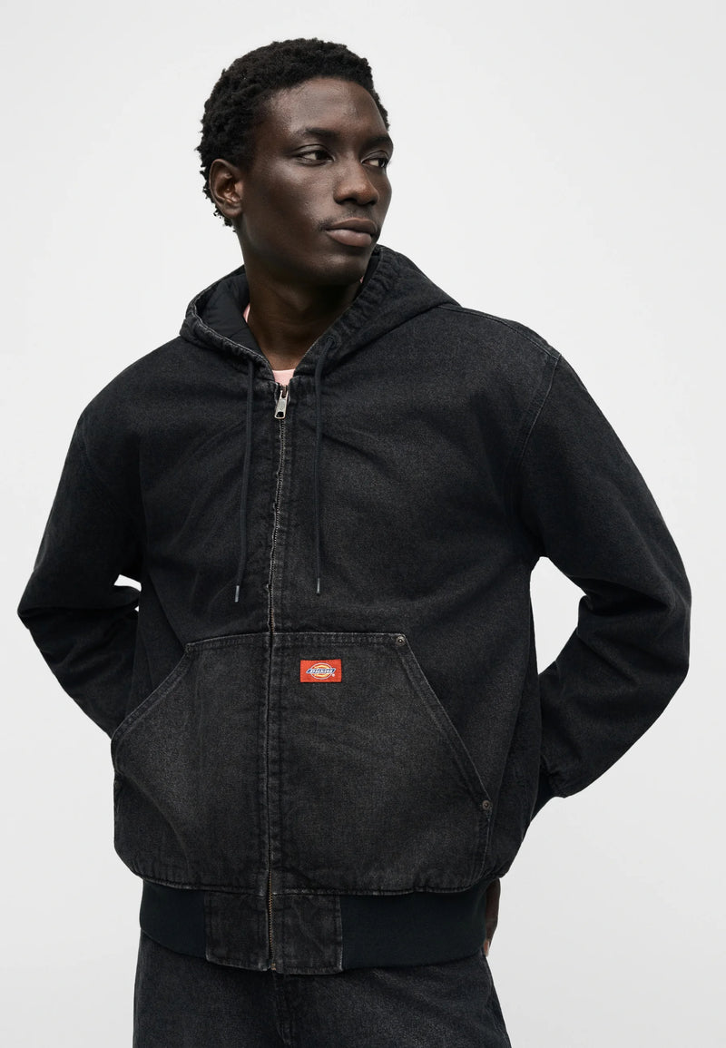 Load image into Gallery viewer, Dickies Men's Hilham Lined Denim Hood Bomber Black DK0A89FBBLK
