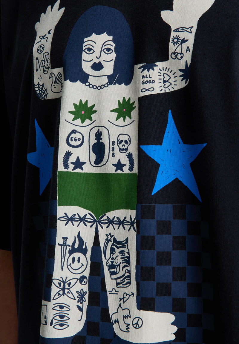 Load image into Gallery viewer, RVCA Women's Bonhomme Oversized T-shirt Black EVJZT00169-KVC0
