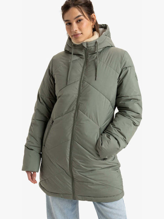 Load image into Gallery viewer, Roxy Women&#39;s Better Weather Long Hooded Puffa Jacket Agave Green ERJJK03634-GZC0
