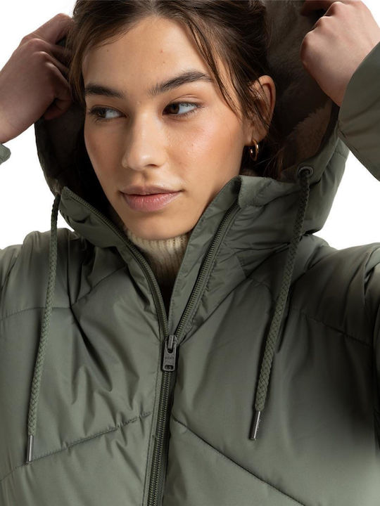 Load image into Gallery viewer, Roxy Women&#39;s Better Weather Long Hooded Puffa Jacket Agave Green ERJJK03634-GZC0
