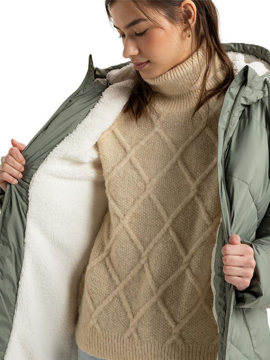 Load image into Gallery viewer, Roxy Women&#39;s Better Weather Long Hooded Puffa Jacket Agave Green ERJJK03634-GZC0
