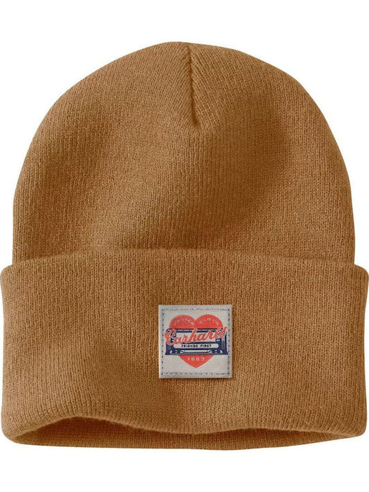 Carhartt Unisex Heart Patch Cap Beanie Brown 107409-BRN