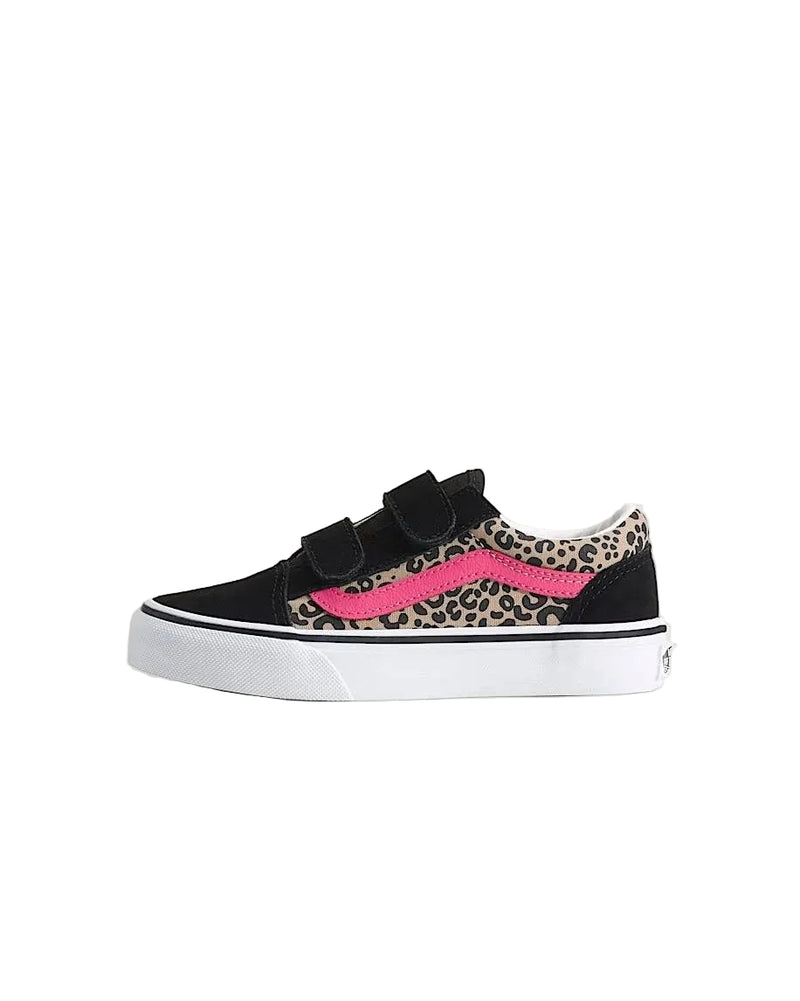 Load image into Gallery viewer, Vans Kid's Old Skool V Shoes Leopard Pop Pink Velvet/Black VN000CYAH85
