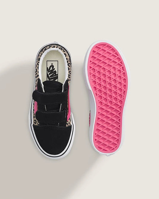 Vans Kid's Old Skool V Shoes Leopard Pop Pink Velvet/Black VN000CYAH85