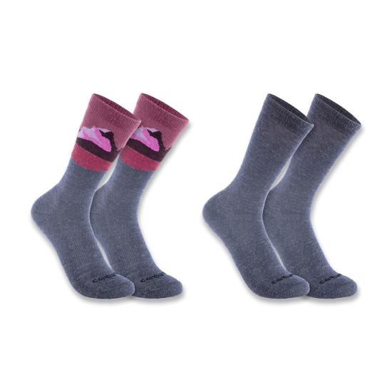 Carhartt Women's Midweight Synthetic-Wool Blend Mountain Crew (2-Pack) Socks Charcoal SC9592