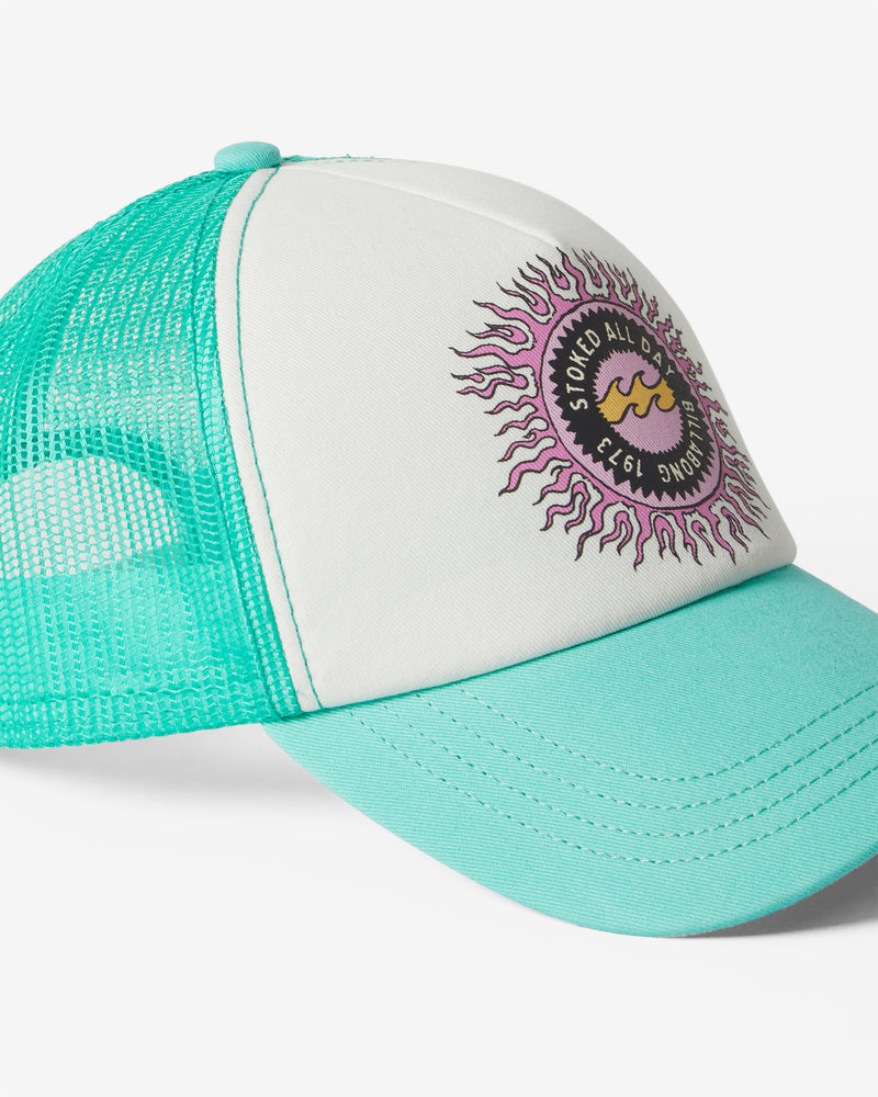 Load image into Gallery viewer, Billabong Women&#39;s Aloha Forever Trucker Cap Bright Lagoon JAHWQBAL-GLC0
