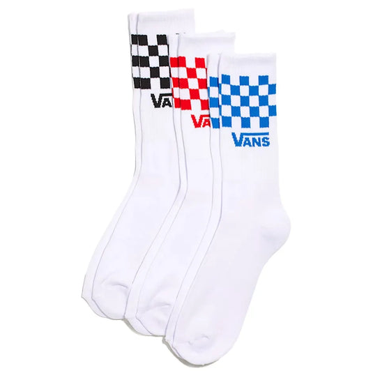 Vans Unisex Classic Check Crew Socks (3 Pairs) White VN000QBUWHT