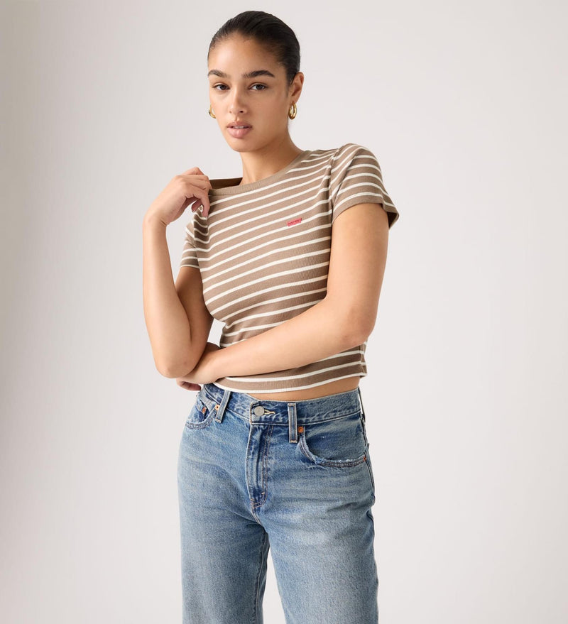 Load image into Gallery viewer, Levi's Women's Essential Sporty T-Shirt Emily Stripe Pine Bark/Multi Colour A74190048
