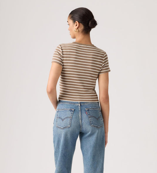 Levi's Women's Essential Sporty T-Shirt Emily Stripe Pine Bark/Multi Colour A74190048