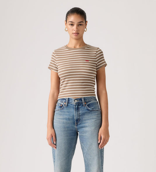 Levi's Women's Essential Sporty T-Shirt Emily Stripe Pine Bark/Multi Colour A74190048