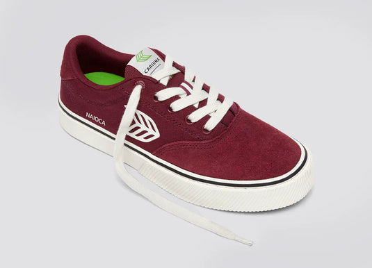 Cariuma Men's Naioca Pro Suede And Canvas Ivory Logo Shoes Cabernet Red 511707R61-M095
