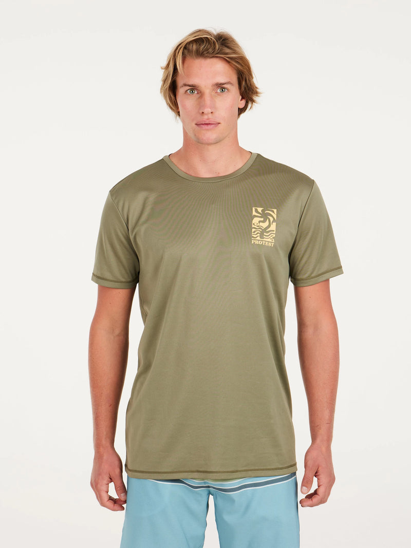 Load image into Gallery viewer, Protest Men&#39;s Foxy Surf T-Shirt Artichoke Green 7710343_476
