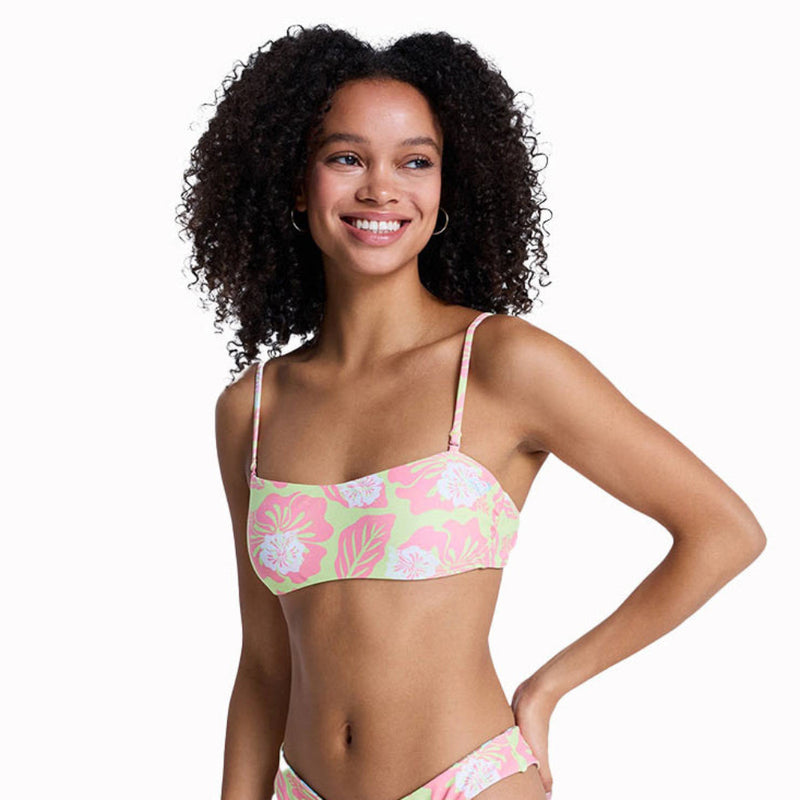 Load image into Gallery viewer, Roxy Women's Hibiscus Hype Bandeau Revo Bikini Top Daiquiri Green ERJX305703-GEB6
