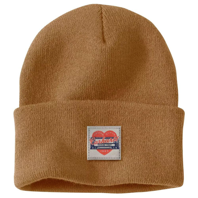 Carhartt Unisex Knit Heart Patch Beanie Brown 107409-BRN