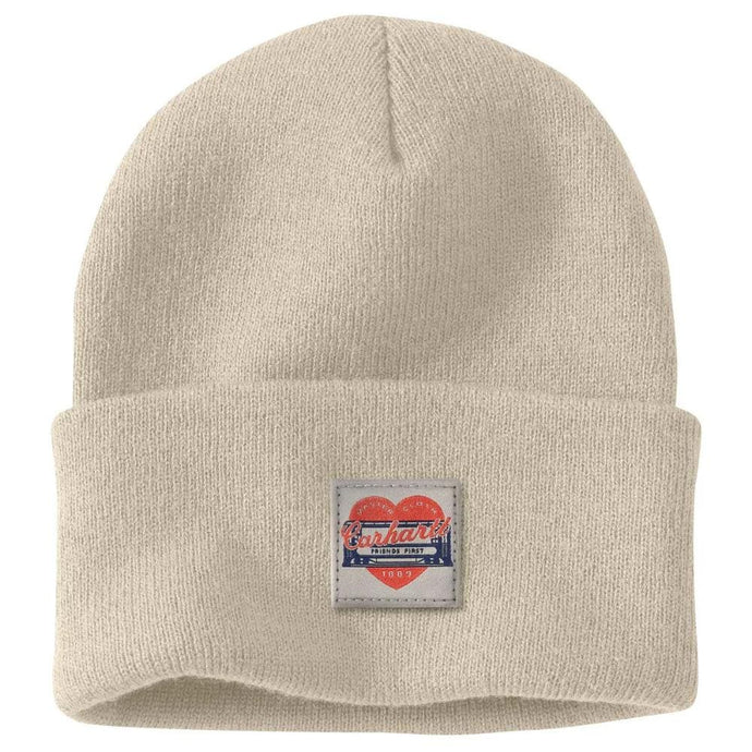 Carhartt Unisex Knit Heart Patch Beanie Oat Milk 107409-A16