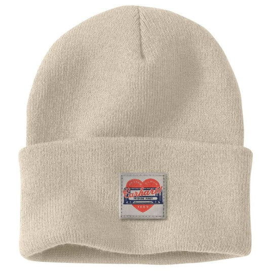 Carhartt Unisex Knit Heart Patch Beanie Oat Milk 107409-A16