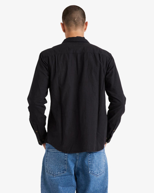 RVCA Men's Base Linen Long Sleeves Shirt Black UVYWT00208-BLK