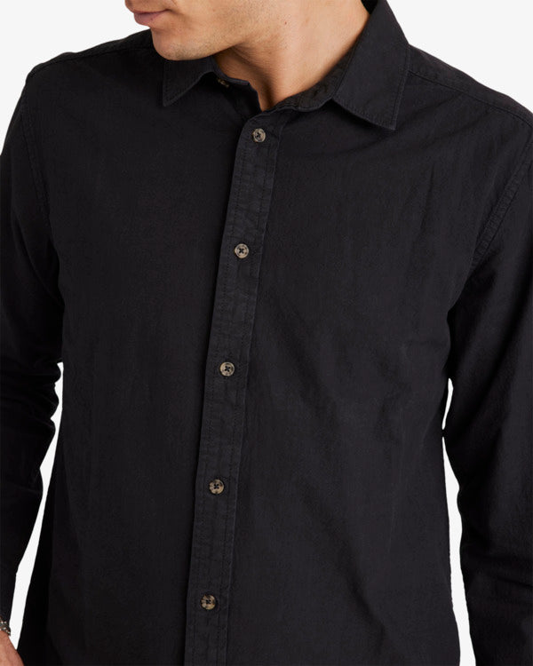 Load image into Gallery viewer, RVCA Men&#39;s Base Linen Long Sleeves Shirt Black UVYWT00208-BLK
